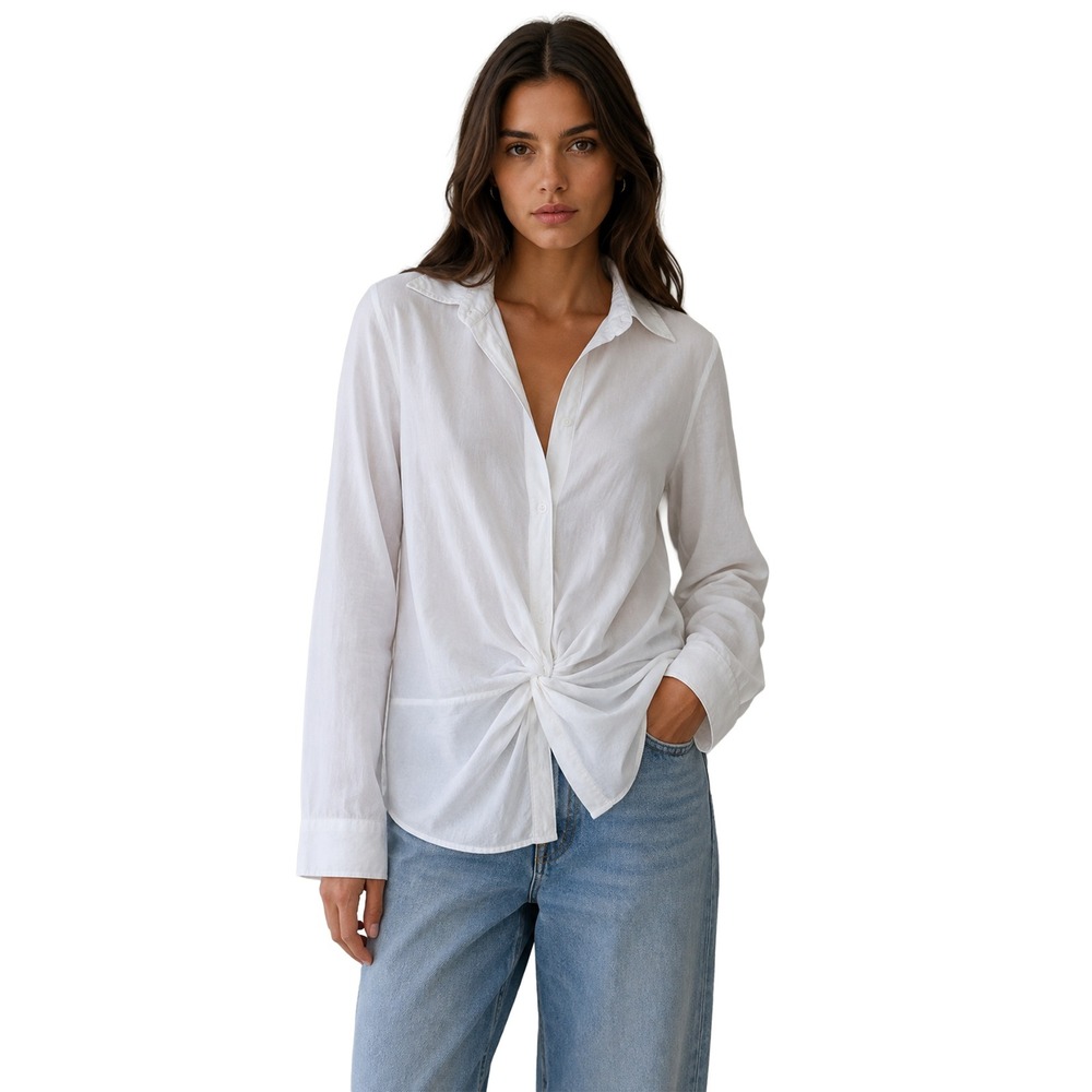 Stateside White Cotton Twist Front Long Sleeve Button Down Shirt Made in USA S